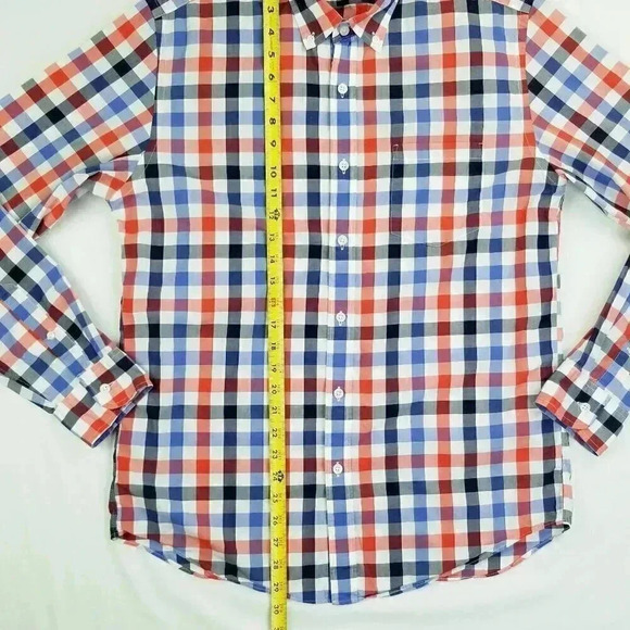 J Crew Medium Lightweight Button Down Red White Blue Long Sleeve Cotton Shirt - Picture 6 of 7